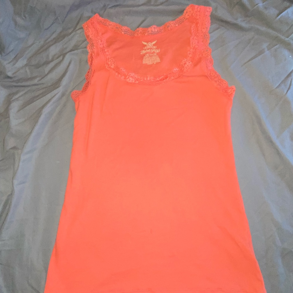 Coral Pink Faded Glory Size Large Tank Top with Lace Details